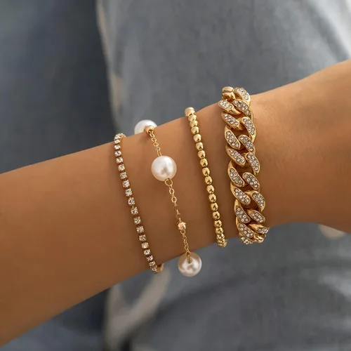Vista 5 de Relojes de cara grande para hombre, delicadas pulseras de cadena dorada y plateada, estilo bohemio, ajustable, a la moda, con cuentas gruesas