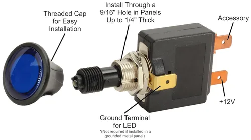 Vista 2 de Fastronix 50A Interruptor de empuje/tracción con indicador LED azul
