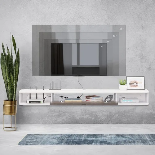 Vista 8 de Pmnianhua Consola de TV flotante, consola multimedia montada en la pared de 55 pulgadas, mueble de TV flotante, soporte de TV flotante moderno