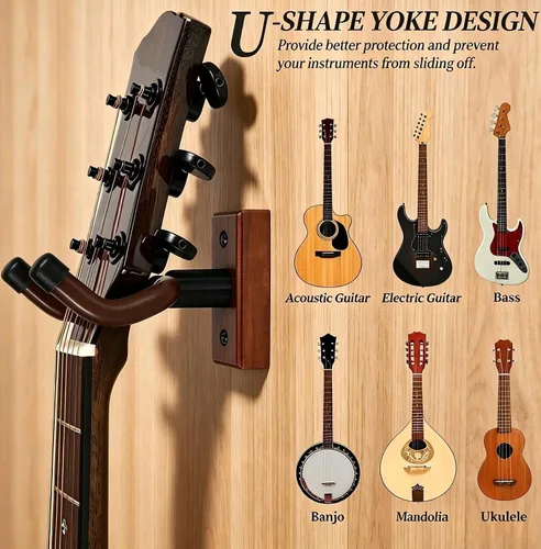 Vista 4 de Sound harbor Colgador de pared para guitarra, colgador de pared de madera maciza, 1 paquete
