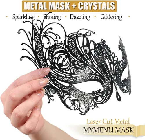 Vista 3 de Máscara veneciana para parejas para mujeres y hombres, corte láser, máscara de metal veneciana para fiesta