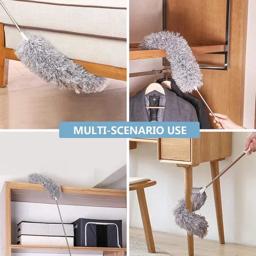 Vista 2 de Plumero de microfibra con poste de extensión (acero inoxidable) de 30 a 100 pulgadas, con cabezal flexible, plumero largo extensible para limpieza