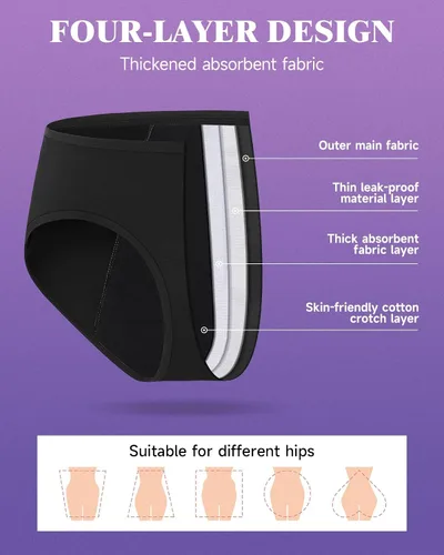 Vista 3 de TANSTC Ropa interior de época para mujer, de flujo pesado, de alta absorción, posparto, a prueba de fugas, de algodón, hipster, paquete de 3