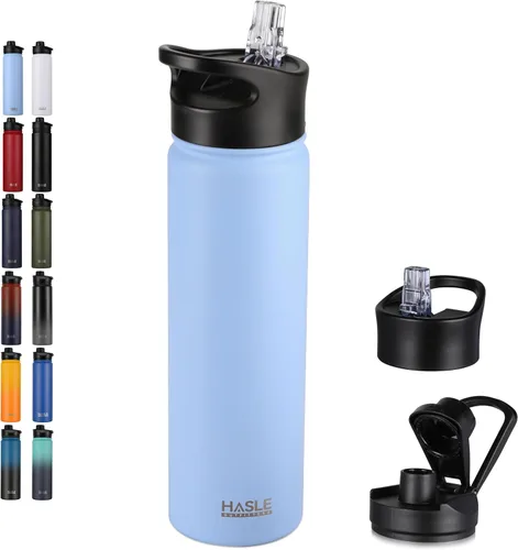 Vista 28 de HASLE OUTFITTERS Botella de agua aislada de 22 onzas, botella de agua de acero inoxidable de doble pared de boca ancha con tapa de popote y tapa