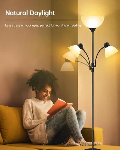 Vista 6 de Lámpara de Pie, Lámparas de Pie Torchiere para Sala de Estar, Lámpara de Pie Alta de 71 Pulgadas, Lámparas de Dormitorio con Luz de Lectura