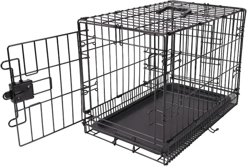 Vista 10 de Amazon Basics Caja de perro duradera y plegable de alambre de metal con bandeja, puerta individual, 18 x 12.4 x 15 pulgadas, color negro