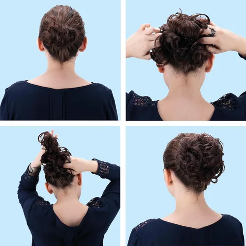 Vista 6 de CAISHA by Prettyshop Hairpiece Scrunchy Updo Bridal Peinado Voluminoso Ondulado Moño Desordenado Mezcla Rubio G13AL