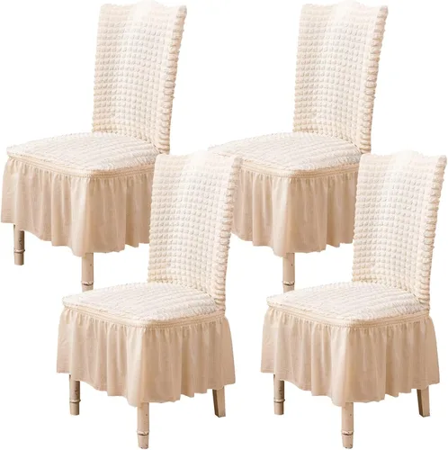 Vista 44 de Qubjus Juego de 2 fundas elásticas para sillas de comedor con falda, extraíbles y lavables, para sillas de cocina, juego de fundas protectoras