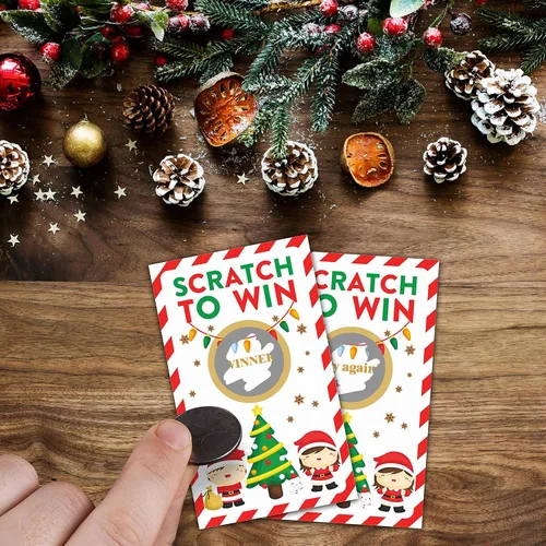 Vista 4 de Tarjetas de juego para rascar de Navidad – Juegos de rascar para fiestas de Navidad para adultos – Boletos de rifas de Navidad – Actividades