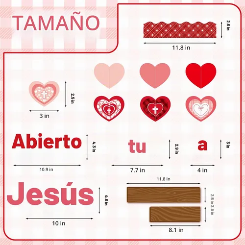 Vista 3 de CY2SIDE Juego de 99 piezas de recortes para tablón de anuncios, diseño de corazón rojo de Pascua, cruz plegable, etiquetas de nombre para la escuela