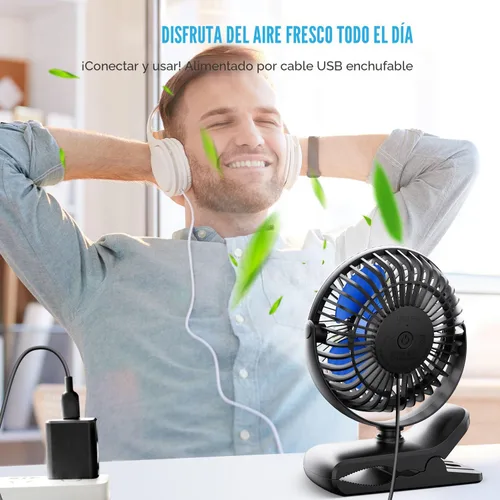 Vista 7 de BESKAR Ventilador de clip alimentado por USB, ventilador portátil de 6 pulgadas con cable, 3 velocidades de flujo de aire fuerte, ventilador pequeño