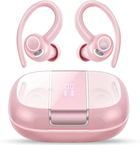 Vista 5 de Auriculares inalámbricos Bluetooth 5.3 deportivos, auriculares 48H con micrófono ENC, auriculares estéreo Bluetooth de graves profundos con ganchos