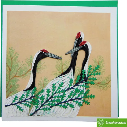 Vista 3 de Grues de Momoyogusa – Flores de Cien Generaciones (1909) de Kamisaka Sekka Tarjeta de Felicitación de Arte Filigrana, Tarjeta de Felicitación