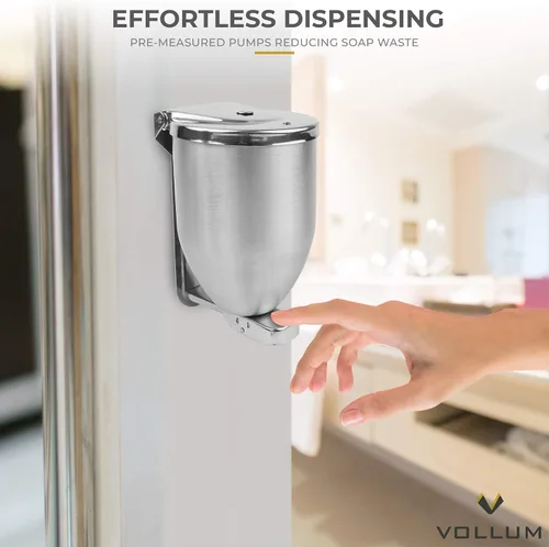 Vista 4 de Vollum Dispensador de jabón en polvo, dispensador de jabón de baño de acero inoxidable de 32 onzas con tapa de relleno grande, dispensador de jabón
