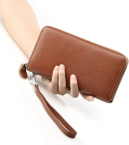Vista 5 de Moflycom - Cartera de cuero genuino para mujer con cierre y seguridad RFID