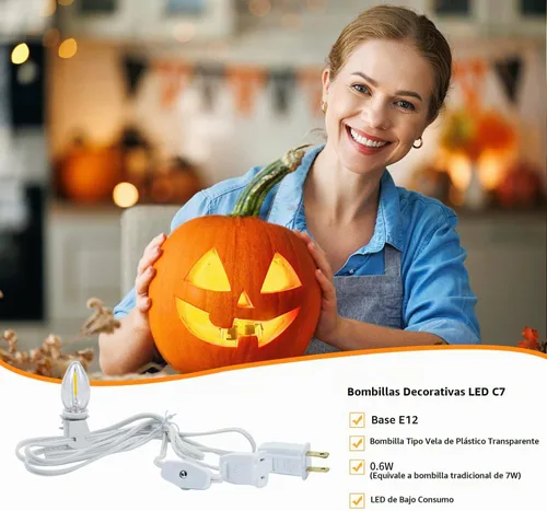 Vista 7 de Paquete de 2 cables de accesorios encadenables con bombilla LED C7, cable de luz de molde soplado interior de 6 ft con enchufes macho y hembra