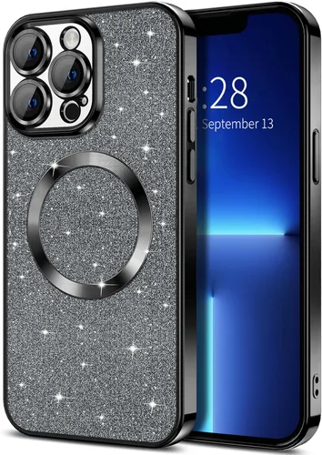 Vista 31 de Hython para iPhone 16 Funda con chispas brillantes, fundas transparentes magnéticas con protector de lente de cámara [Compatible con MagSafe]