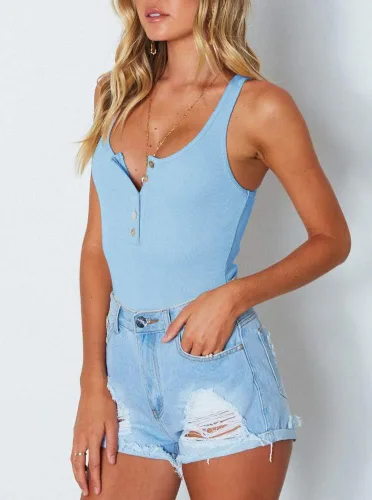 Vista 3 de Camiseta sin mangas sexy para mujer REORIA con cuello redondo y espalda cruzada, con botones