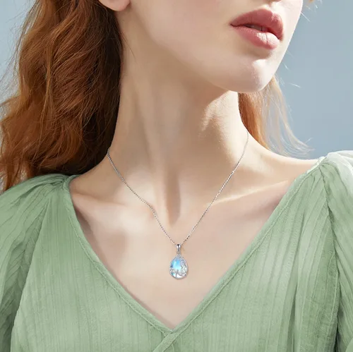 Vista 2 de Collar de plata de ley 925 con colgante de zorro, libélula, colibrísirena, para mujeres y niñas