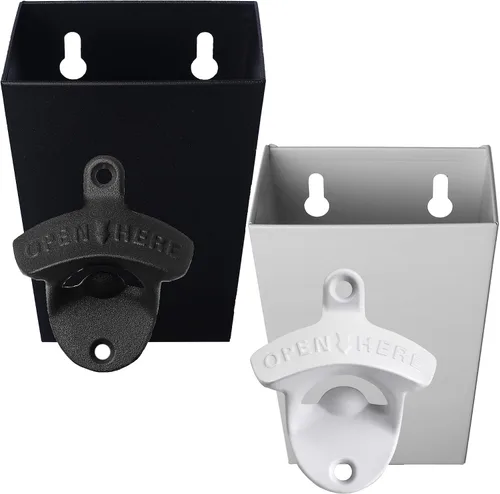 Vista 10 de Abridor de botellas de cerveza antiguo montado en la pared con tapa colector de tapas de acero inoxidable drenado estrecho (bronce envejecido)