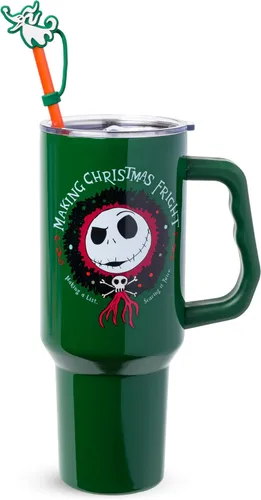 Vista 16 de Silver Buffalo Adventure Time With BMO - Vaso de acero inoxidable de doble pared con asa y pajilla, cabe en portavasos estándar, 40 onzas