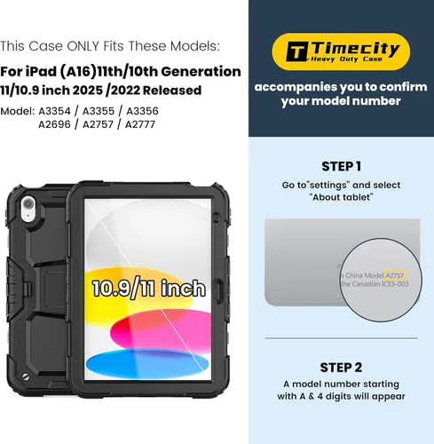 Vista 2 de Timecity Funda para iPad (A16) de 11ª/10ª generación (modelo 2025/2022) con protector de pantalla, soporte plegable, funda protectora duradera