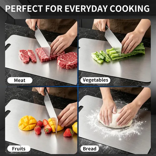 Vista 8 de Tabla de cortar de titanio para cocina, no tóxica de doble cara, paquete de 3 100% titanio puro, apto para lavavajillas, a prueba de óxido, tablas