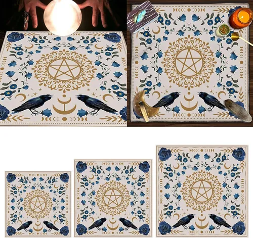 Vista 3 de Tapete de adivinaciones de péndulo de forma cuadrada, mantel de altar, tablero de juego, almohadilla de cartas, mantel de runa, mantel metafísico