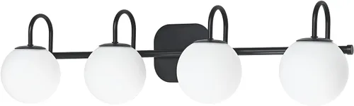Vista 11 de Moderna lámpara negra para tocador de baño, accesorios de iluminación de 3 luces, marco y pantalla de globo de vidrio blanco leche, aplique de pared