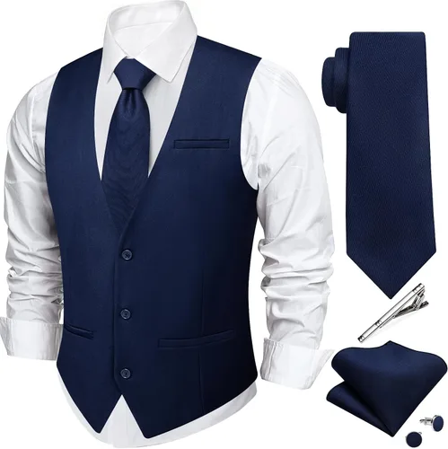 Vista 10 de DiBanGu Mens Vest Tie Set 5PCS Formal Dress Waistcoat Light Grey