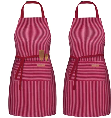 Vista 15 de Paquete de 2 delantales ajustables con peto, delantales de chef para cocina, restaurante, con 2 bolsillos, delantales para mujeres y hombres