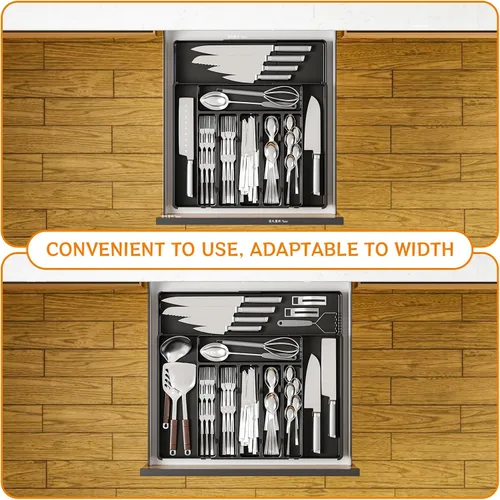 Vista 8 de Yieach Organizador de cajones de cubiertos expandible negro – Se ajusta de 11'' a 22'' – Organizador de cuchillos, cubiertos, cucharas y tenedores