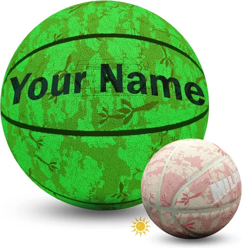 Vista 7 de Balón de baloncesto personalizado, que brilla en la oscuridad, regalo de baloncesto personalizado tamaño 7 (29.5"), tamaño 6 (28.5"), tamaño 5 Verde