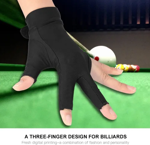Vista 2 de Tbest Biljart Handschoenen, guante de billar para mano izquierda, 4 colores para adultos, 3 dedos, guante de billar para hombres y mujeres (negro L)