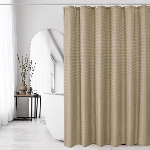 Vista 6 de Gibelle Cortina de Ducha Pequeña para Cabina 36 x 72 pulgadas, Cortina de Ducha de Tela Texturizada de Tejido Gofre Medio Estrecho para Baño, Beige