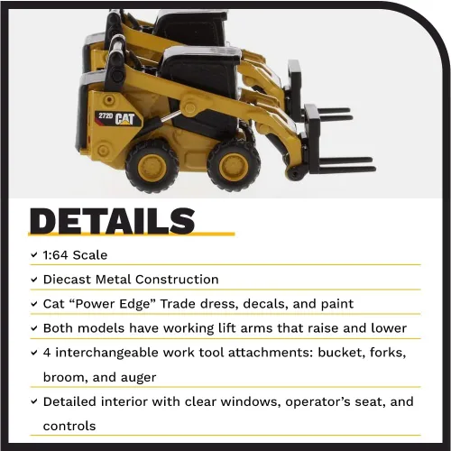 Vista 5 de Diecast Masters Cargador de minicargadora Caterpillar 272D2 a escala 1:64 y accesorios de fijación de riel compacto 297D2, equipo de construcción