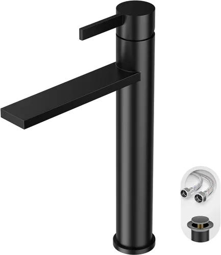 Vista 16 de Phiestina FH01-BG-V - Grifo de lavabo de baño de oro cepillado, un solo agujero, grifo alto de baño de una sola manija, con drenaje desplegable