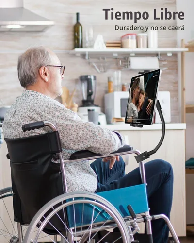 Vista 7 de Soporte para tablet para brazo de silla de ruedas [versión profesional] brazo largo cuello de cisne eléctrico silla de ruedas abrazadera de montaje