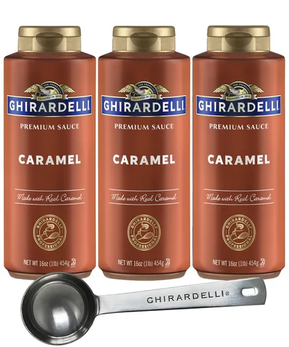 Vista 11 de Ghirardelli 1 - Salsas de caramelo y 2 - salsa de caramelo con sal marina, botellas de presión de 16 oz con cuchara barista estampada
