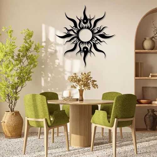 Vista 6 de Hotuijxca Arte de pared de sol loco de metal, decoración de metal con sol loco para sala de estar, dormitorio