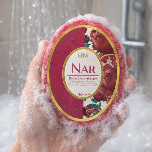 Vista 3 de Jabón de esponja natural de granada – 4.23 oz (120 g), barra de baño exfoliante y nutritiva 2 en 1 con esponja natural integrada