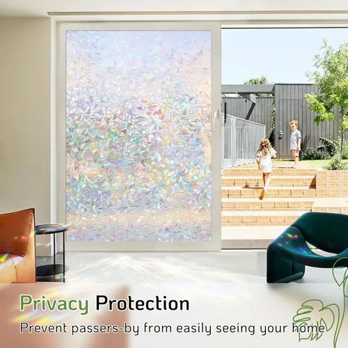 Vista 4 de LUTE - Película de privacidad para ventana, película de arco iris, adhesivo estático de vidrio manchado 3D decorativo, adhesivos de vidrio