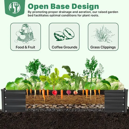 Vista 5 de ONCEMORE Cama de jardín elevada galvanizada para verduras, flores, hierbas, kit de cama de jardín elevada de metal con 2 jaulas de tomate, guantes