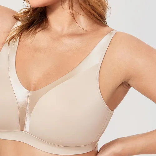 Vista 4 de DELIMIRA Brasier sin aros para mujer, talla grande, cobertura completa, sin forro, brasier de soporte suave
