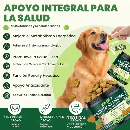 Vista 2 de Vitaminas y suplementos 24 en 1 para perros, multivitamínico masticable con condroitina, probióticos Omega-3, glucosamina para perros, pelaje