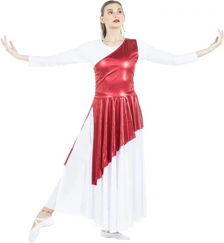 Vista 10 de Danzcue - Túnica de baile de alabanza asimétrica para mujer, (el vestido blanco no está incluido)