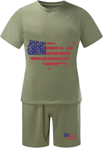 Vista 4 de Conjunto deportivo de verano de 2 piezas para hombre con la bandera estadounidense, elegante camiseta del 4 de julio y pantalones cortos deportivos