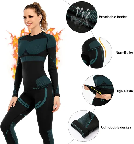 Vista 5 de MEETYOO Conjunto de ropa interior térmica para mujer, pantalones largos de invierno, capa base cálida, conjunto superior e inferior para esquiar