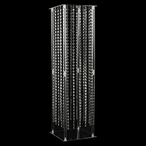 Vista 7 de Efavormart - Jarrón de pedestal de acrílico resistente de 40 pulgadas con cuentas de cristal colgantes, soporte de pilar transparente, centros