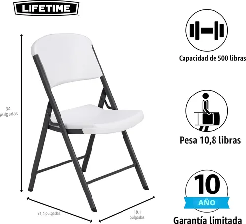 Vista 3 de Lifetime Classic - Silla plegable de grado comercial, Acero Granito blanco